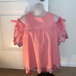 LOFT pink embroidered cold shoulder blouse medium